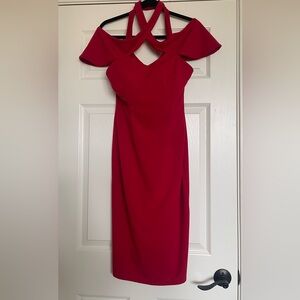 SHEIN Red Crisscross Cold Shoulder Bodycon Dress | Size L